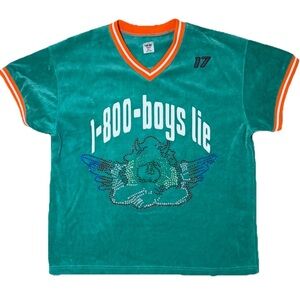 Boys Lie 1-800 Home Run Hero Velour Rhinestone Jersey Size M/L